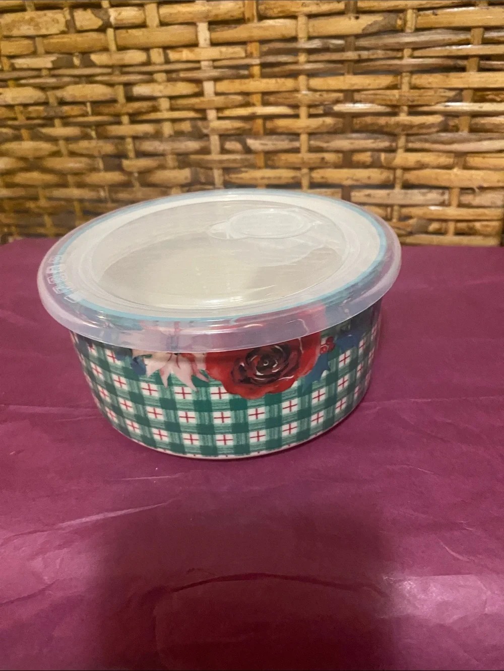NWOT The Pioneer Woman vent lid bowl turquoise plaid floral
